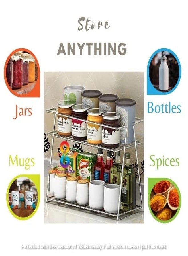 CR18 COLLECTION Stainless Steel Spice 2-Tier Trolley Container Organizer Organiser/Basket for Boxes Utensils Dishes Plates for Home (Multipurpose Kitchen Storage Shelf Shelves Holder Stand Rack) - Image 4